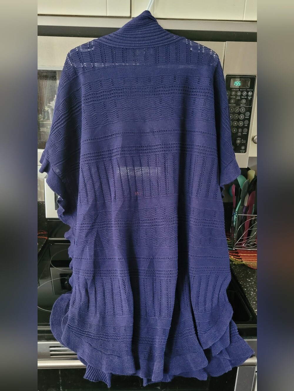 BloomChic Deep Blue Open-Front Pointelle Ribbed Cardigan - Picture 2 of 4
